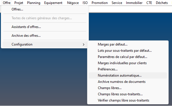 Numérotation offre et projet